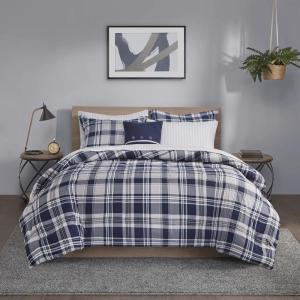 Madison Park Essentials Cozy Bed in A Bag – Reversible Comforter with Complete Sheet Set, Casual Plaid Cabin Design, All Season Cover, Decorative Pillow, Everest Plaid Red Twin(68″x86″) 6 Piece(Patrick Plaid Navy)