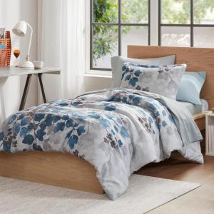 Madison Park Queen Comforter Set with Sheets, Floral Print, Microfiber Comforter for a Queen-Size Bed, Shabby Chic Bed in a Bag Set Diamond Printed Sheet, Alice, Queen Mauve 7 Piece(Leaf Blue)