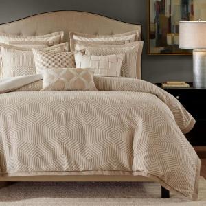 Madison Park Signature Cozy Comforter Set – All Season Bedding Combo Filled Insert and Removable Duvet Cover, Shams, Decorative Pillows, Queen (92 in x 96 in), Geometric Grey 9 Piece(Ivory)