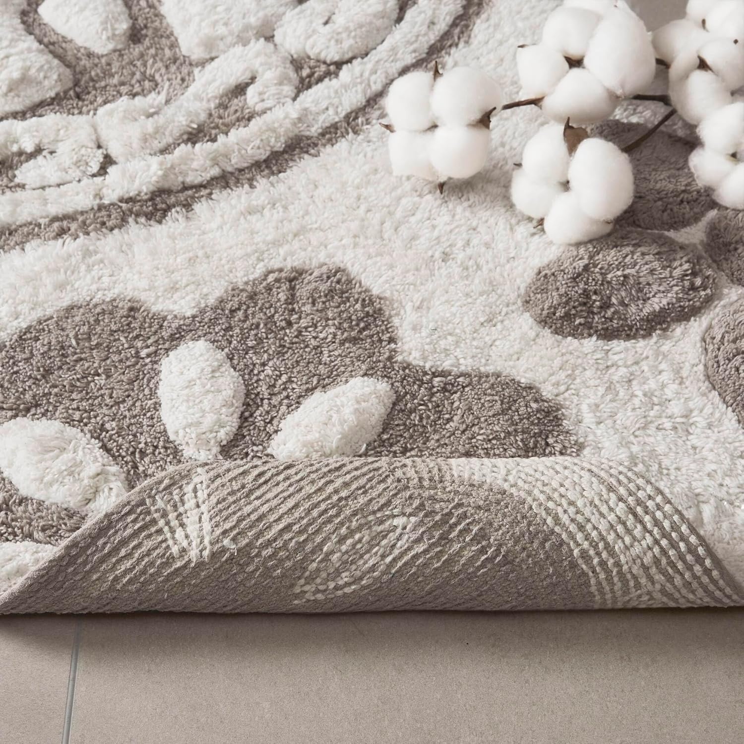imageMadison Park Casablanca 100 Cotton Tufted Bathroom Rugs Luxurious Plush Medallion Floral Pattern Bath Mat Absorbent Quick Dry Spa Design Shower Room Dcor Rectangle 25 R GreyTaupe