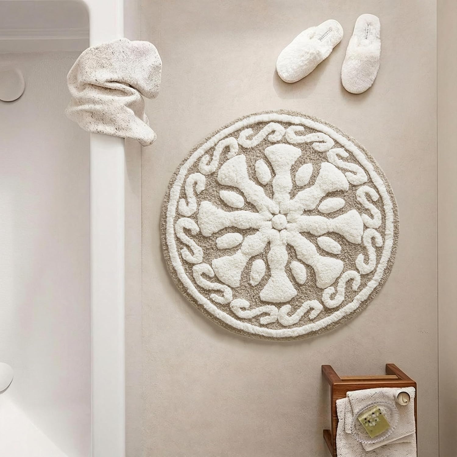 imageMadison Park Casablanca 100 Cotton Tufted Bathroom Rugs Luxurious Plush Medallion Floral Pattern Bath Mat Absorbent Quick Dry Spa Design Shower Room Dcor Rectangle 25 R GreyTaupe