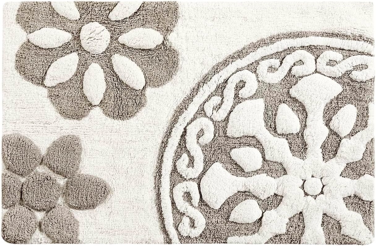 imageMadison Park Casablanca 100 Cotton Tufted Bathroom Rugs Luxurious Plush Medallion Floral Pattern Bath Mat Absorbent Quick Dry Spa Design Shower Room Dcor Rectangle 25 R GreyTaupe