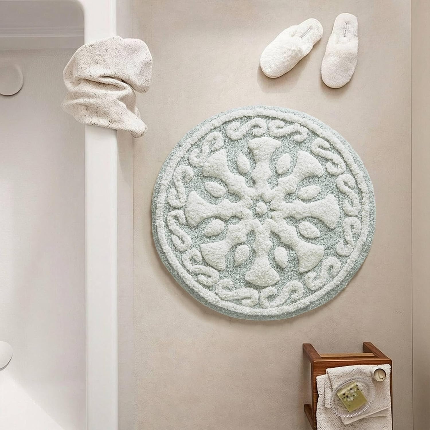 imageMadison Park Casablanca 100 Cotton Tufted Bathroom Rugs Luxurious Plush Medallion Floral Pattern Bath Mat Absorbent Quick Dry Spa Design Shower Room Dcor Rectangle 25 R GreySage Green