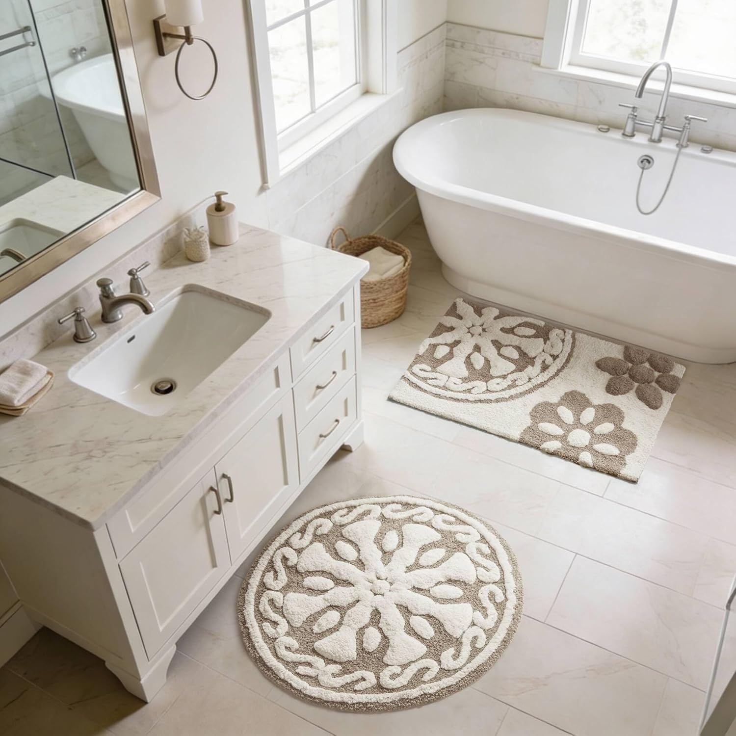 imageMadison Park Casablanca 100 Cotton Tufted Bathroom Rugs Luxurious Plush Medallion Floral Pattern Bath Mat Absorbent Quick Dry Spa Design Shower Room Dcor Rectangle 25 R GreyTaupe