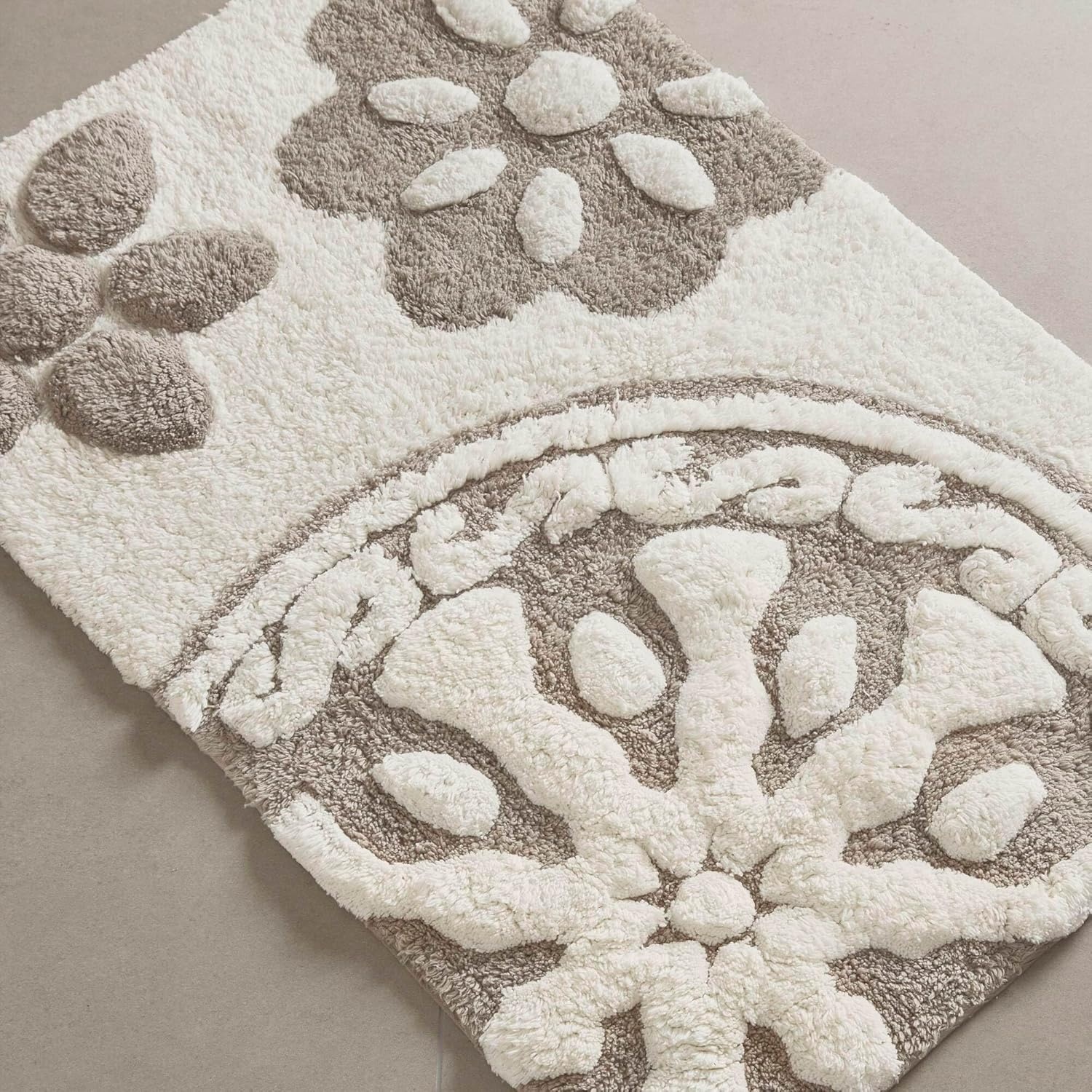 imageMadison Park Casablanca 100 Cotton Tufted Bathroom Rugs Luxurious Plush Medallion Floral Pattern Bath Mat Absorbent Quick Dry Spa Design Shower Room Dcor Rectangle 25 R GreyTaupe