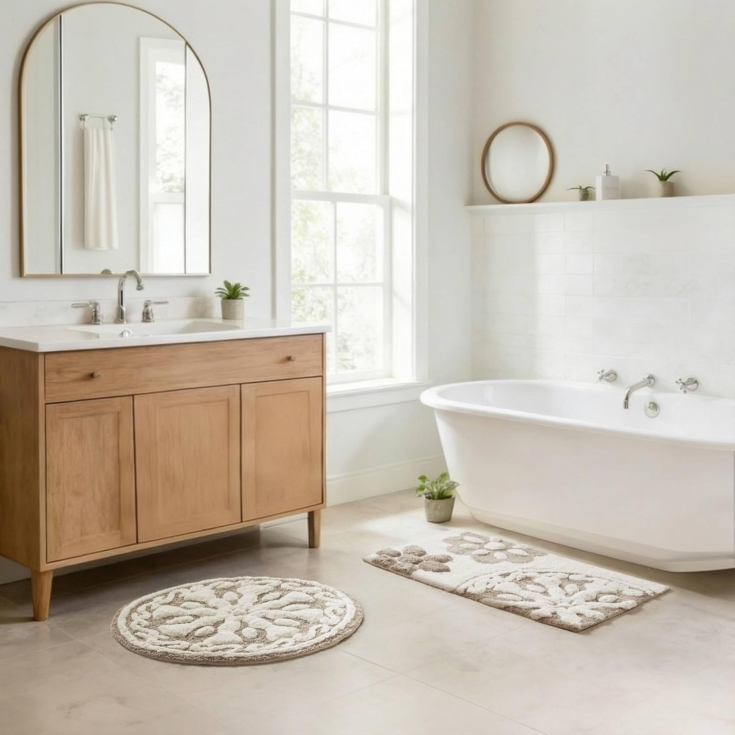 imageMadison Park Casablanca 100 Cotton Tufted Bathroom Rugs Luxurious Plush Medallion Floral Pattern Bath Mat Absorbent Quick Dry Spa Design Shower Room Dcor Rectangle 25 R GreyTaupe