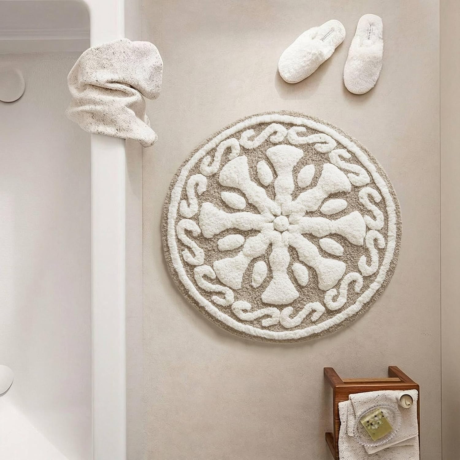 imageMadison Park Casablanca 100 Cotton Tufted Bathroom Rugs Luxurious Plush Medallion Floral Pattern Bath Mat Absorbent Quick Dry Spa Design Shower Room Dcor Rectangle 25 R GreyTaupe