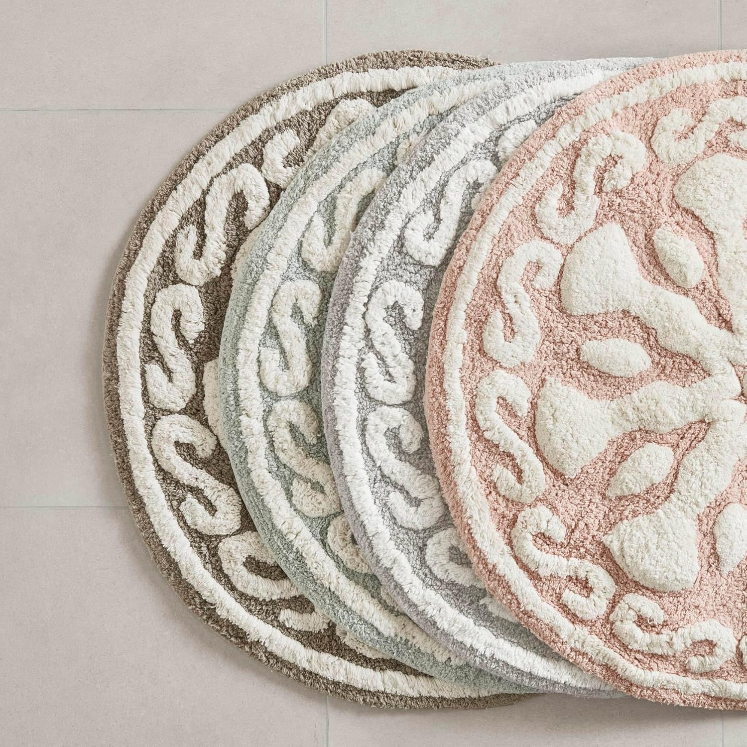 imageMadison Park Casablanca 100 Cotton Tufted Bathroom Rugs Luxurious Plush Medallion Floral Pattern Bath Mat Absorbent Quick Dry Spa Design Shower Room Dcor Rectangle 25 R GreyTaupe