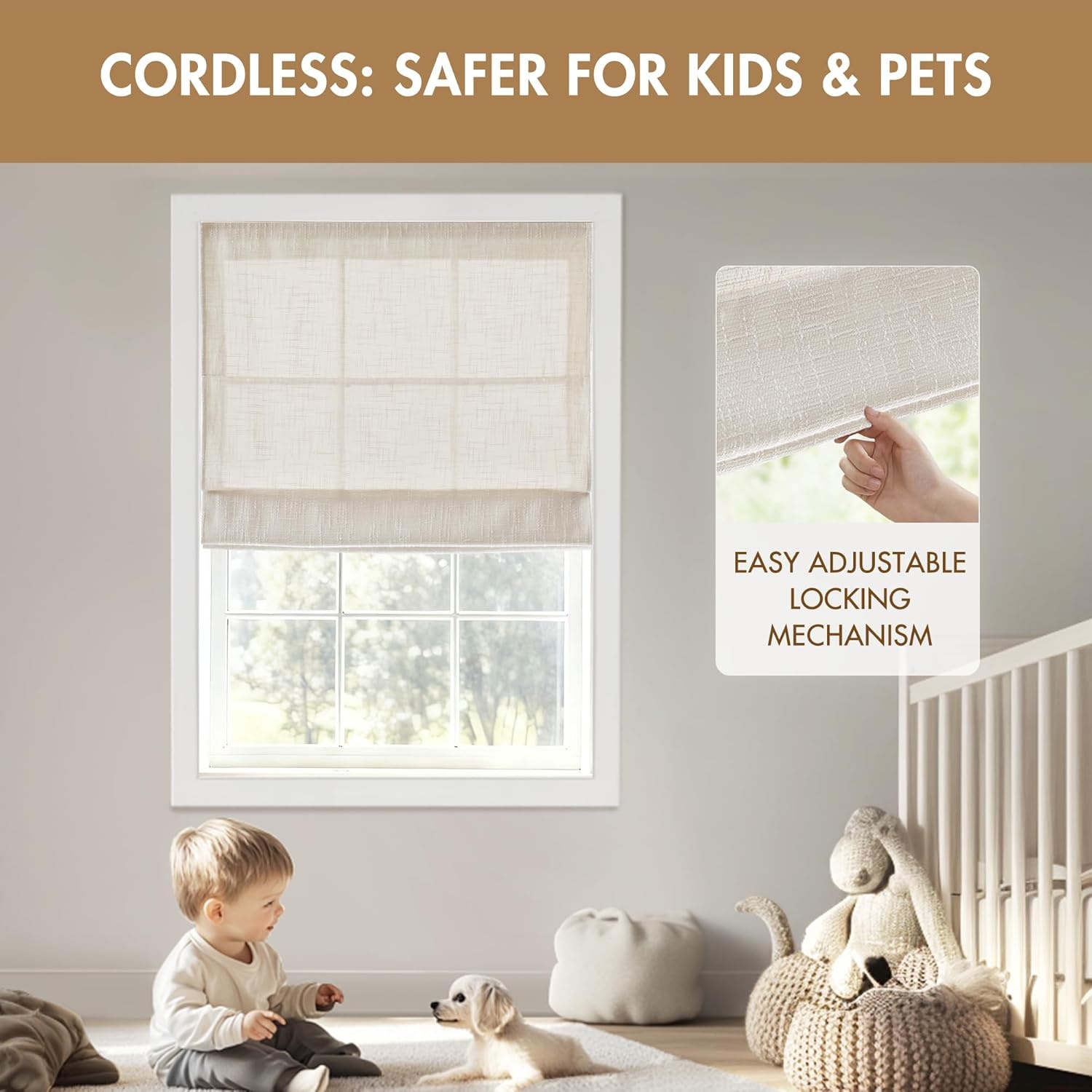 imageMadison Park Cordless Roman Shades Room Darkening Window Blind Privacy Window Shades Thermal Insulated Cordless Window Treatment for Bedroom Living Room Quincy Single Panel 35 W X 64 L LinenRoom Darkening Linen Slub