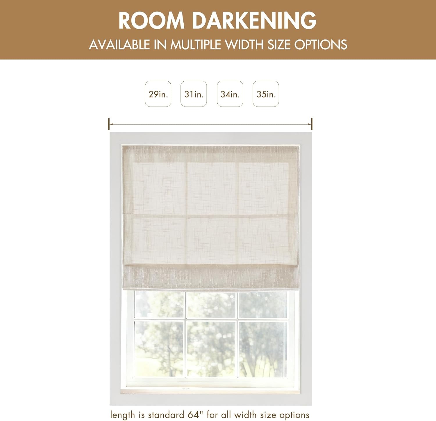 imageMadison Park Cordless Roman Shades Room Darkening Window Blind Privacy Window Shades Thermal Insulated Cordless Window Treatment for Bedroom Living Room Quincy Single Panel 35 W X 64 L LinenRoom Darkening Linen Slub