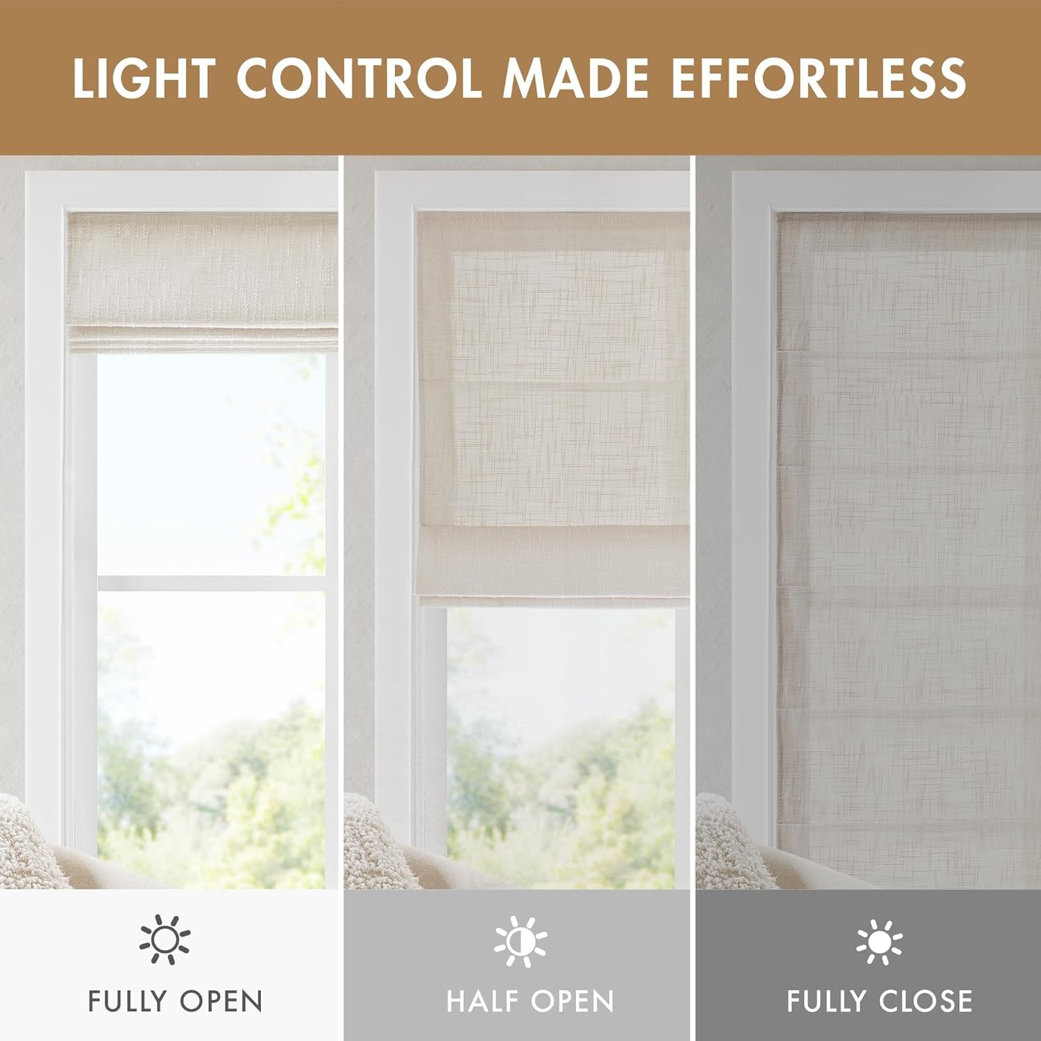 imageMadison Park Cordless Roman Shades Room Darkening Window Blind Privacy Window Shades Thermal Insulated Cordless Window Treatment for Bedroom Living Room Quincy Single Panel 35 W X 64 L LinenRoom Darkening Linen Slub