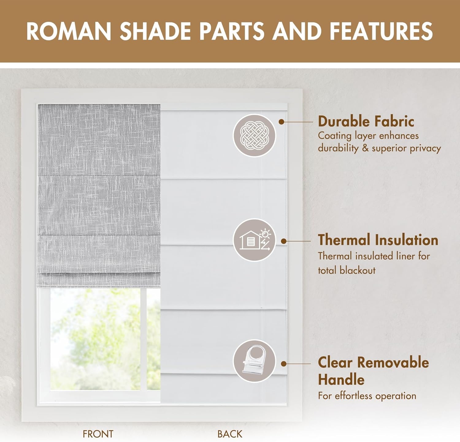imageMadison Park Cordless Roman Shades Room Darkening Window Blind Privacy Window Shades Thermal Insulated Cordless Window Treatment for Bedroom Living Room Quincy Single Panel 35 W X 64 L LinenBlackout Light Grey Slub