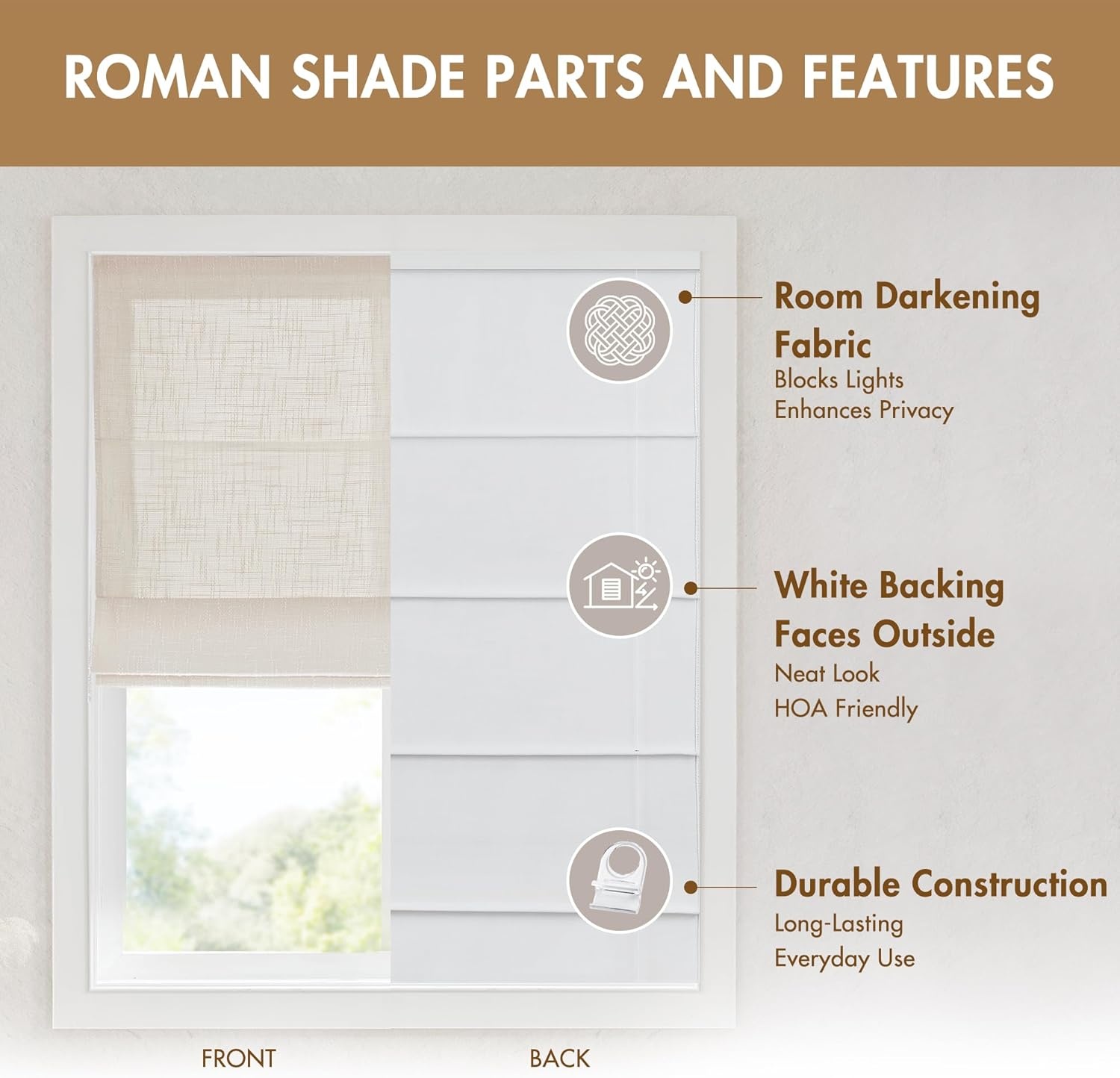 imageMadison Park Cordless Roman Shades Room Darkening Window Blind Privacy Window Shades Thermal Insulated Cordless Window Treatment for Bedroom Living Room Quincy Single Panel 35 W X 64 L LinenRoom Darkening Linen Slub