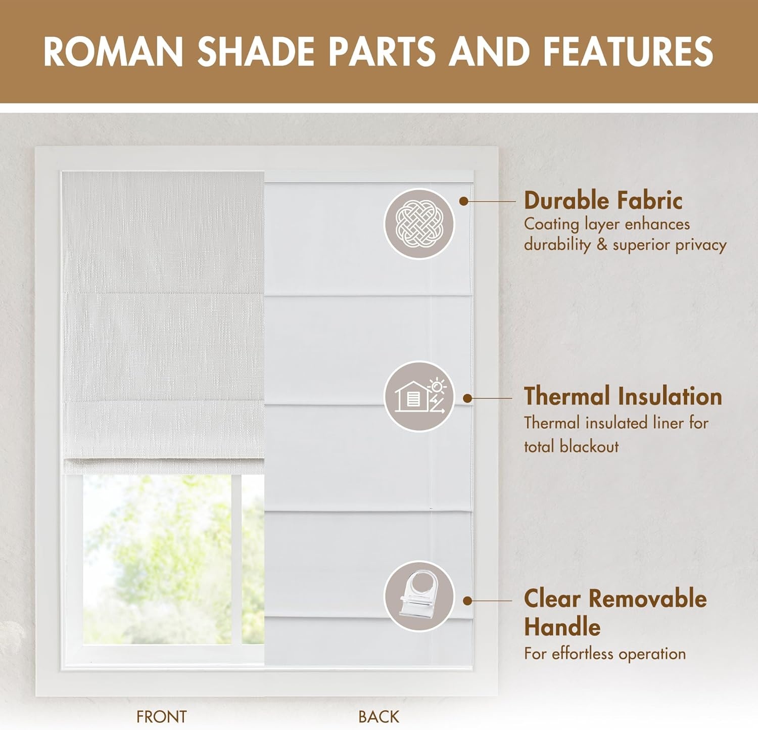 imageMadison Park Cordless Roman Shades Room Darkening Window Blind Privacy Window Shades Thermal Insulated Cordless Window Treatment for Bedroom Living Room Quincy Single Panel 35 W X 64 L LinenBlackout White Slub