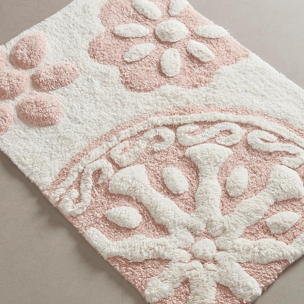 imageMadison Park Casablanca 100 Cotton Tufted Bathroom Rugs Luxurious Plush Medallion Floral Pattern Bath Mat Absorbent Quick Dry Spa Design Shower Room Dcor Rectangle 25 R GreyPink