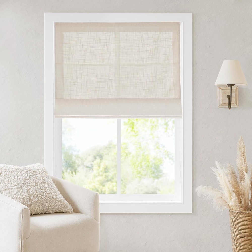 imageMadison Park Cordless Roman Shades Room Darkening Window Blind Privacy Window Shades Thermal Insulated Cordless Window Treatment for Bedroom Living Room Quincy Single Panel 35 W X 64 L LinenRoom Darkening  Linen Slub