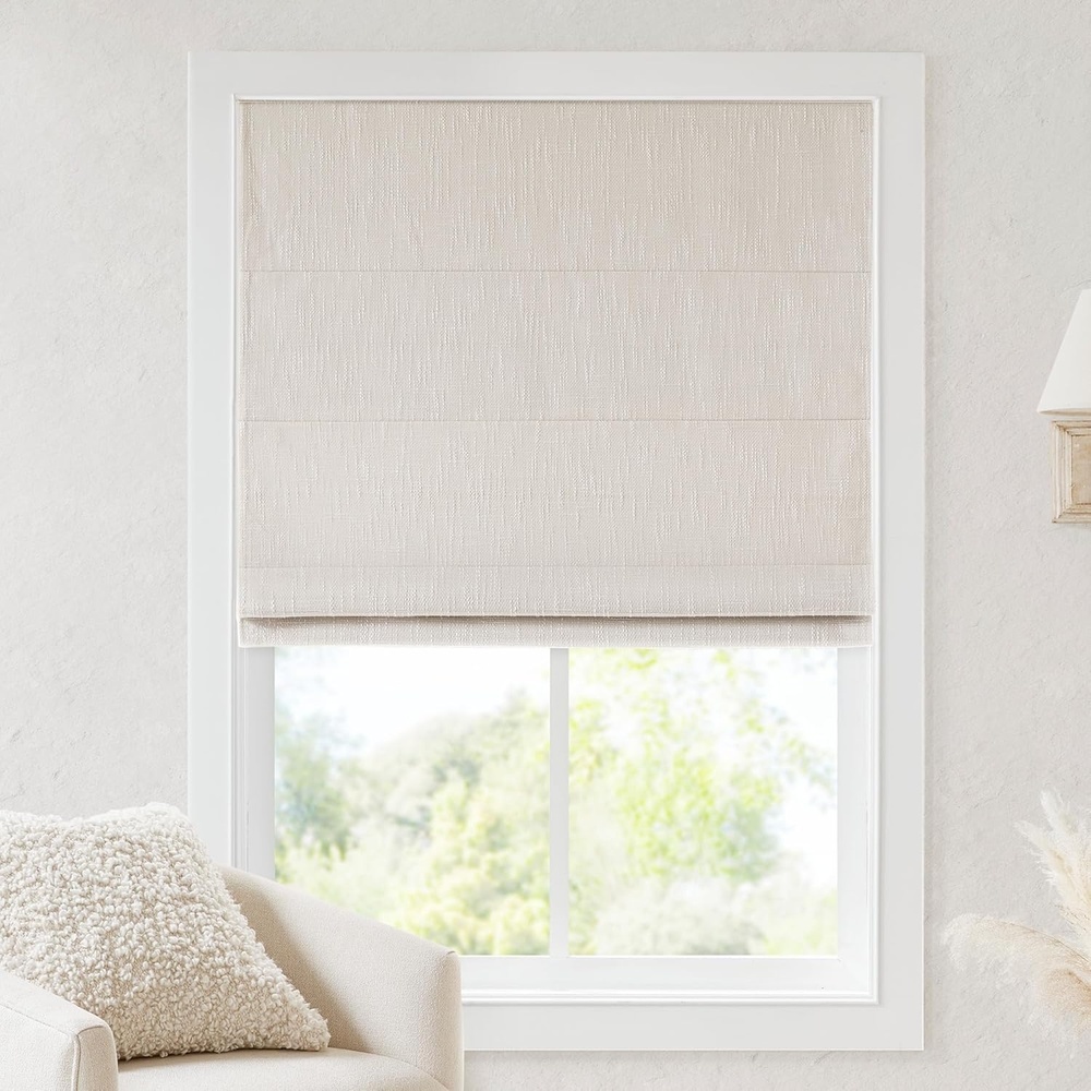 imageMadison Park Cordless Roman Shades Room Darkening Window Blind Privacy Window Shades Thermal Insulated Cordless Window Treatment for Bedroom Living Room Quincy Single Panel 35 W X 64 L LinenBlackout Linen Slub
