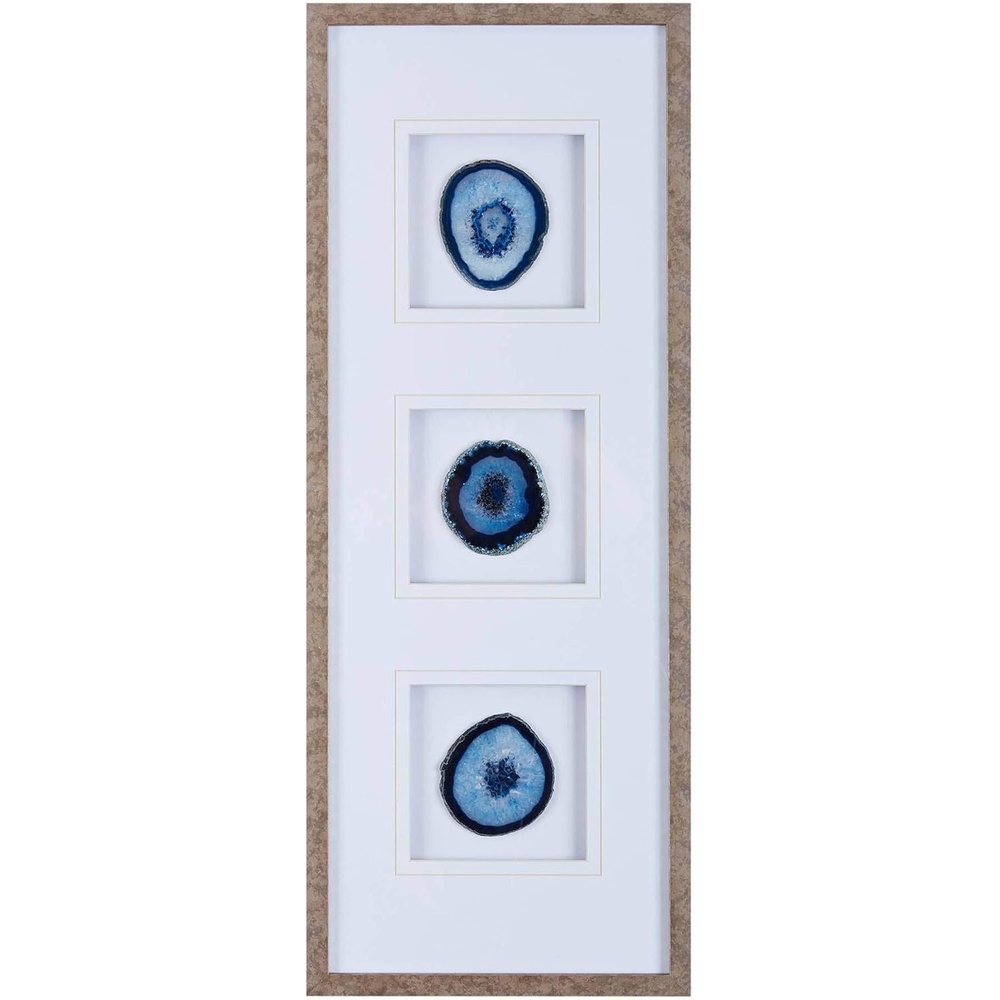 image:imageMadison Park Genuine Agate Wall Art Living Room Dcor Glass Framed 4 Inch Real Geode Stone Modern Lifestyle Entry Way Decoration Ready to Hang Panel for Bedroom 34W x 13H x 125D Blue