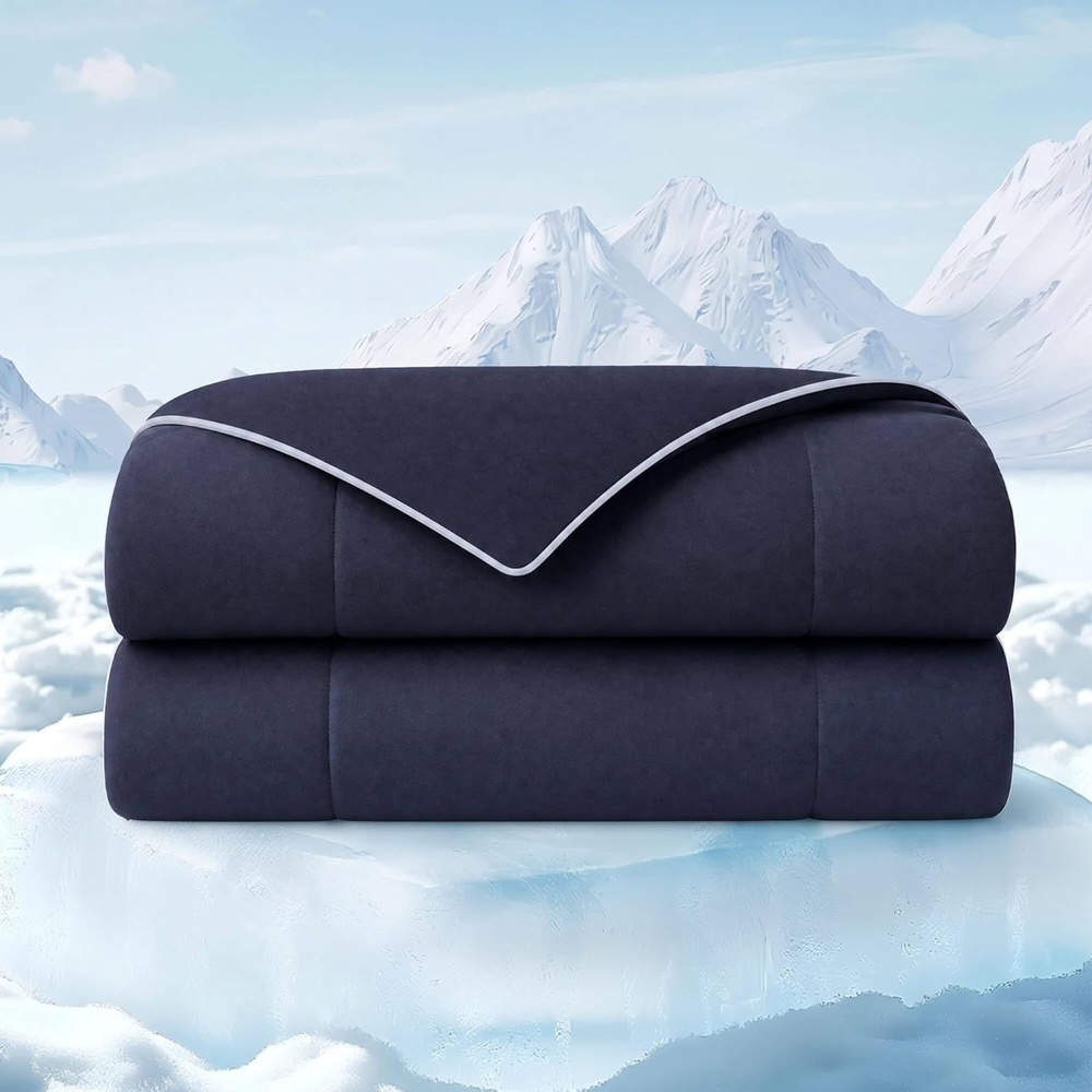 image:imageMadison Park Cooling Comforter FullQueen Lightweight Cooling Blanket for Hot Sleepers CooltoTouch Summer Bedding Jersey Knit Comforter for Night Sweats Breathable Cooling Comforter Grey 90x90Navy