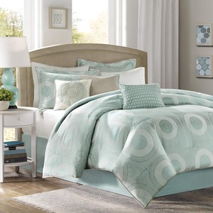Madison Park Baxter Queen Size Bed Comforter Set Bed in A Bag – Seafoam Green Blue, Jacquard Medallion – 7 Pieces Bedding Sets – Ultra Soft Microfiber Bedroom Comforters