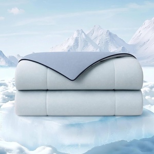 Madison Park Cooling Comforter Full/Queen, Lightweight Cooling Blanket for Hot Sleepers, Cool-to-Touch Summer Bedding, Jersey Knit Comforter for Night Sweats, Breathable Cooling Comforter, Grey, 90×90(Light Blue)