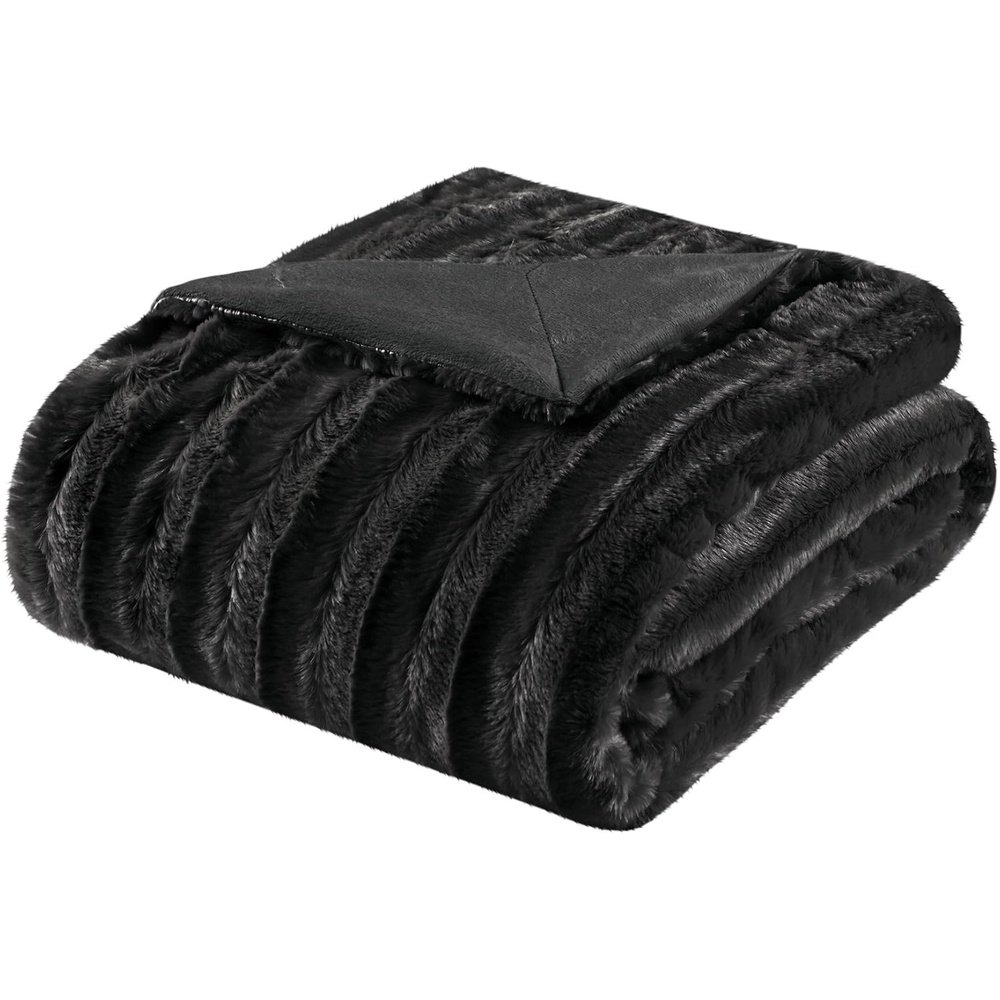 image:imageMadison Park Duke Luxury Long Faux Fur Throw Ivory 50 60 Premium Soft Cozy Brushed Long Faux Fur for Bed Coach or Sofa Pack of 2Black