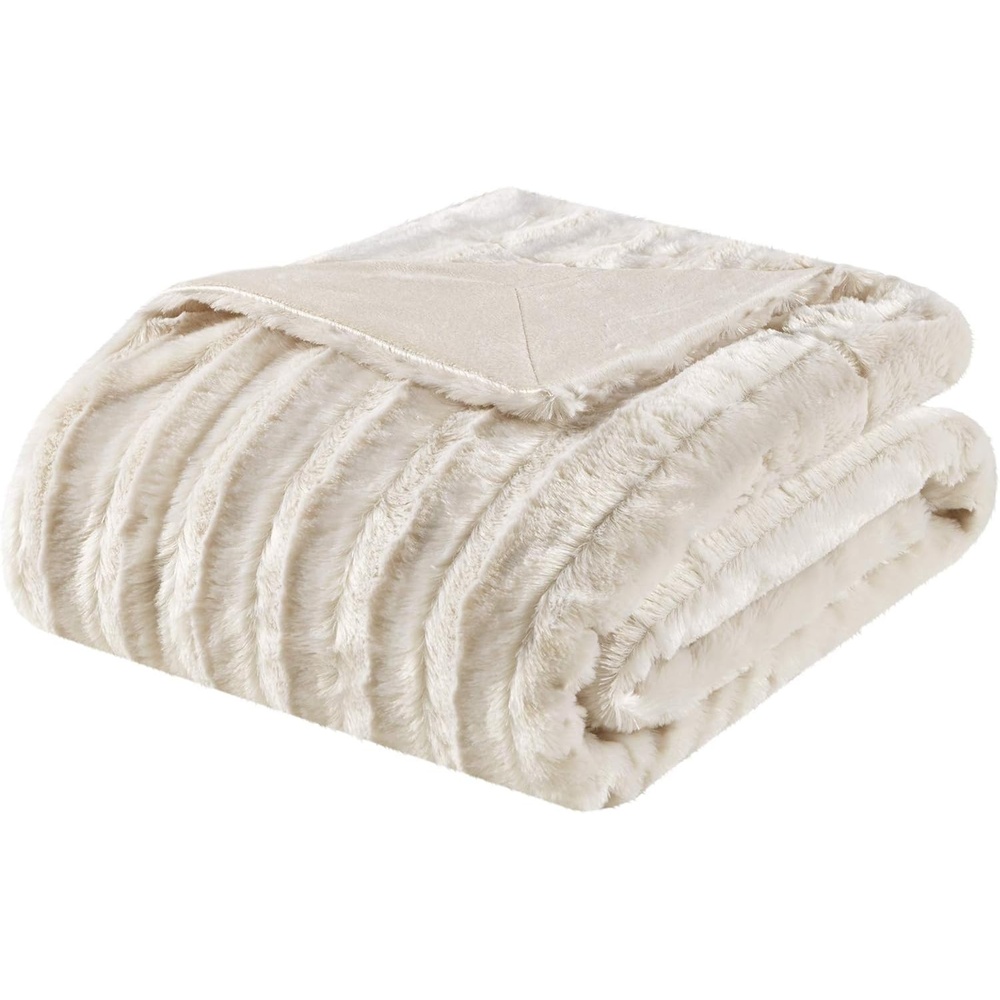 image:imageMadison Park Duke Luxury Long Faux Fur Throw Ivory 50  60 Premium Soft Cozy Brushed Long Faux Fur for Bed Coach or Sofa Pack of 2Champagne