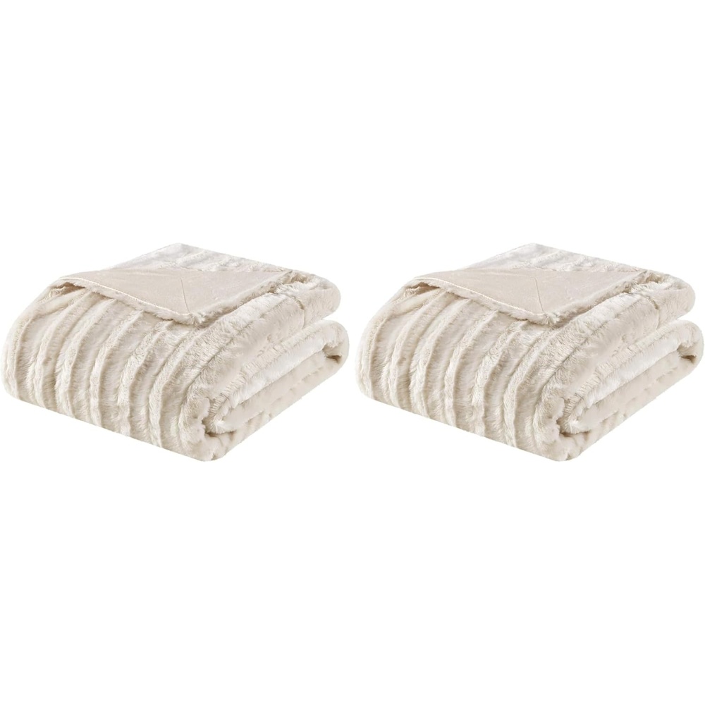 image:imageMadison Park Duke Luxury Long Faux Fur Throw Ivory 50 60 Premium Soft Cozy Brushed Long Faux Fur for Bed Coach or Sofa Pack of 2Champn