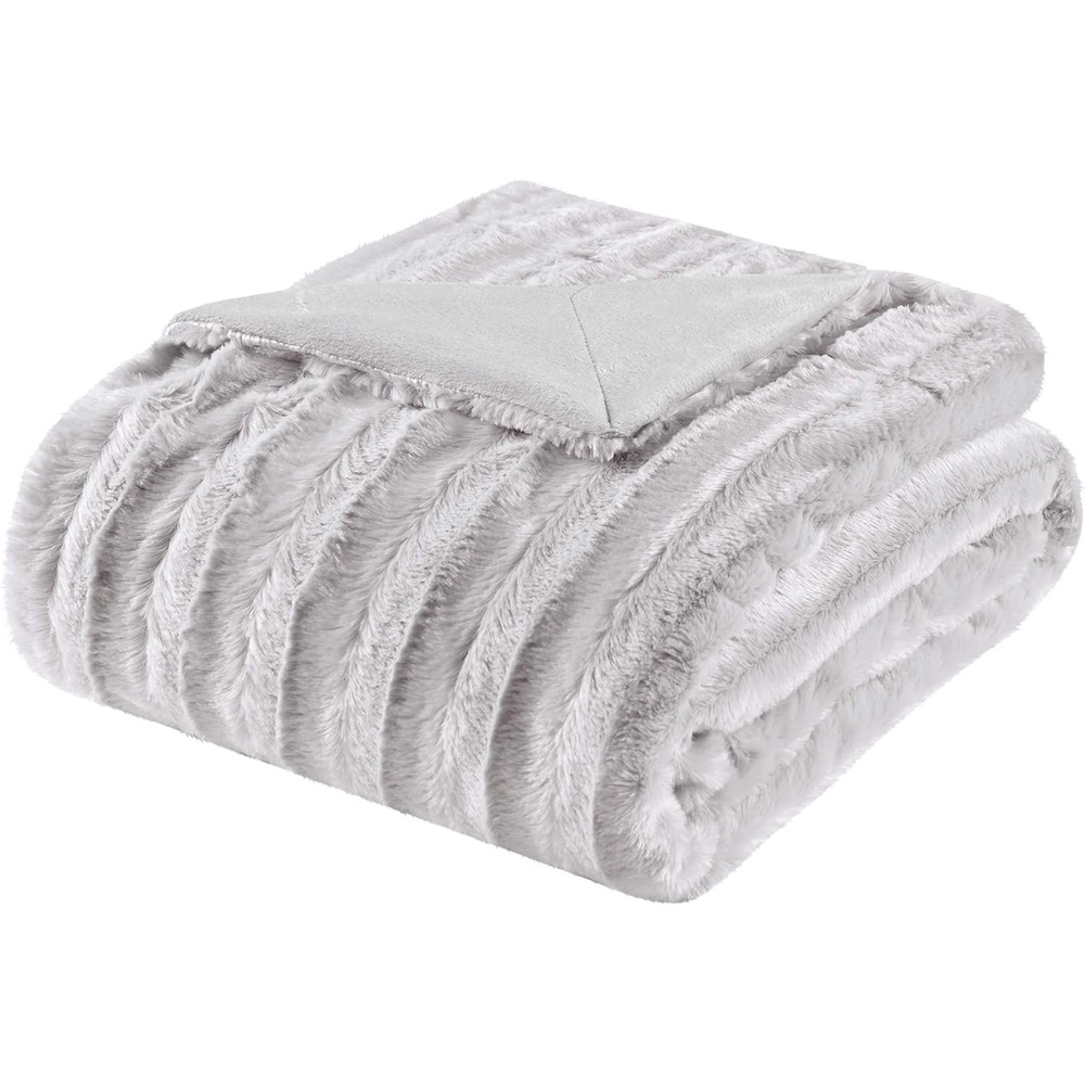 image:imageMadison Park Duke Luxury Long Faux Fur Throw Ivory 50  60 Premium Soft Cozy Brushed Long Faux Fur for Bed Coach or Sofa Pack of 2Grey