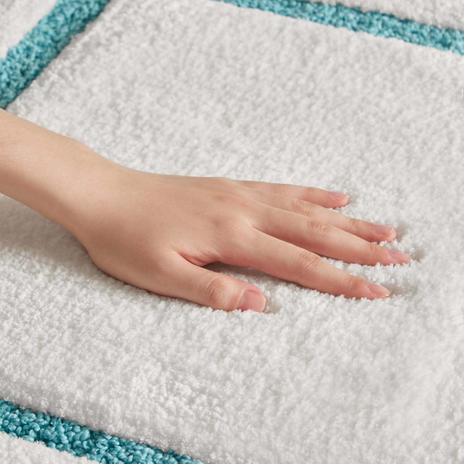 image:imageMadison Park Roan Bath Rug 17x24 Thick Absorbent Microfiber Bathroom Mat Non Slip TPR Backing Machine Washable OekoTEX Certified HotelInspired Tufted Plush Design BeigeAqua