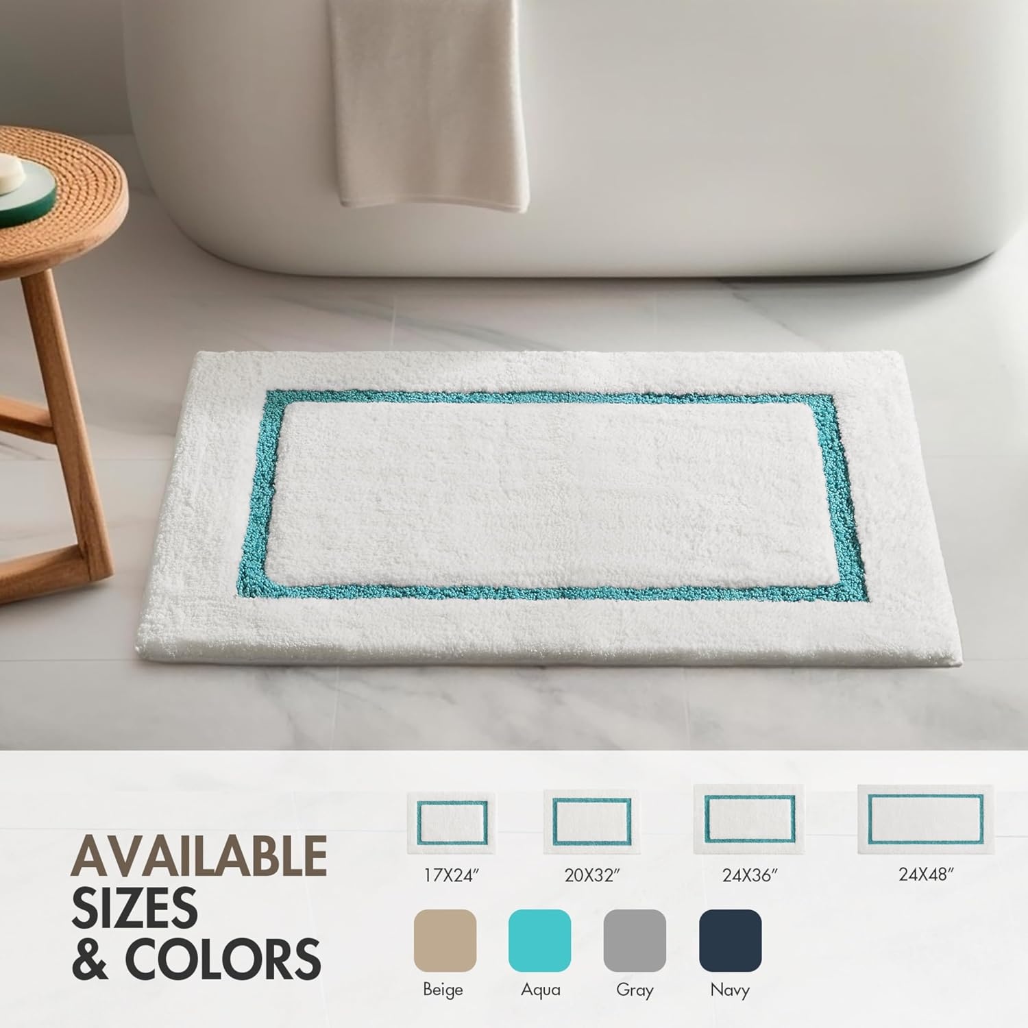 image:imageMadison Park Roan Bath Rug 17x24 Thick Absorbent Microfiber Bathroom Mat Non Slip TPR Backing Machine Washable OekoTEX Certified HotelInspired Tufted Plush Design BeigeAqua