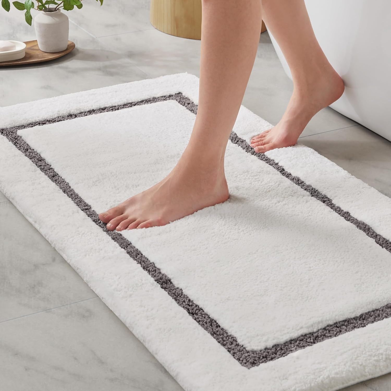 image:imageMadison Park Roan Bath Rug 17x24 Thick Absorbent Microfiber Bathroom Mat Non Slip TPR Backing Machine Washable OekoTEX Certified HotelInspired Tufted Plush Design BeigeGrey