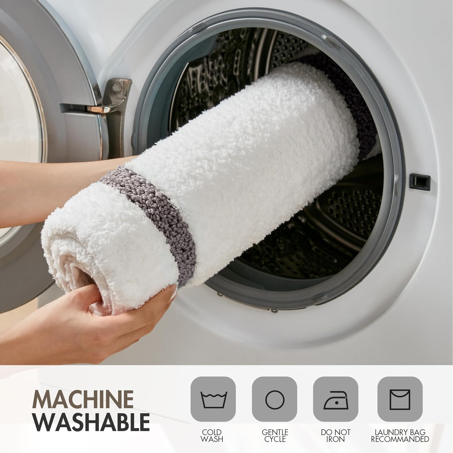 image:imageMadison Park Roan Bath Rug 17x24 Thick Absorbent Microfiber Bathroom Mat Non Slip TPR Backing Machine Washable OekoTEX Certified HotelInspired Tufted Plush Design BeigeGrey