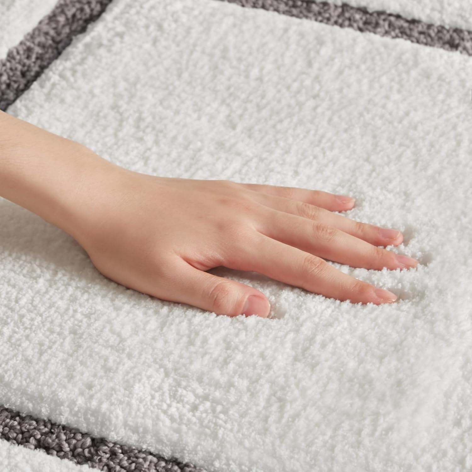 image:imageMadison Park Roan Bath Rug 17x24 Thick Absorbent Microfiber Bathroom Mat Non Slip TPR Backing Machine Washable OekoTEX Certified HotelInspired Tufted Plush Design BeigeGrey