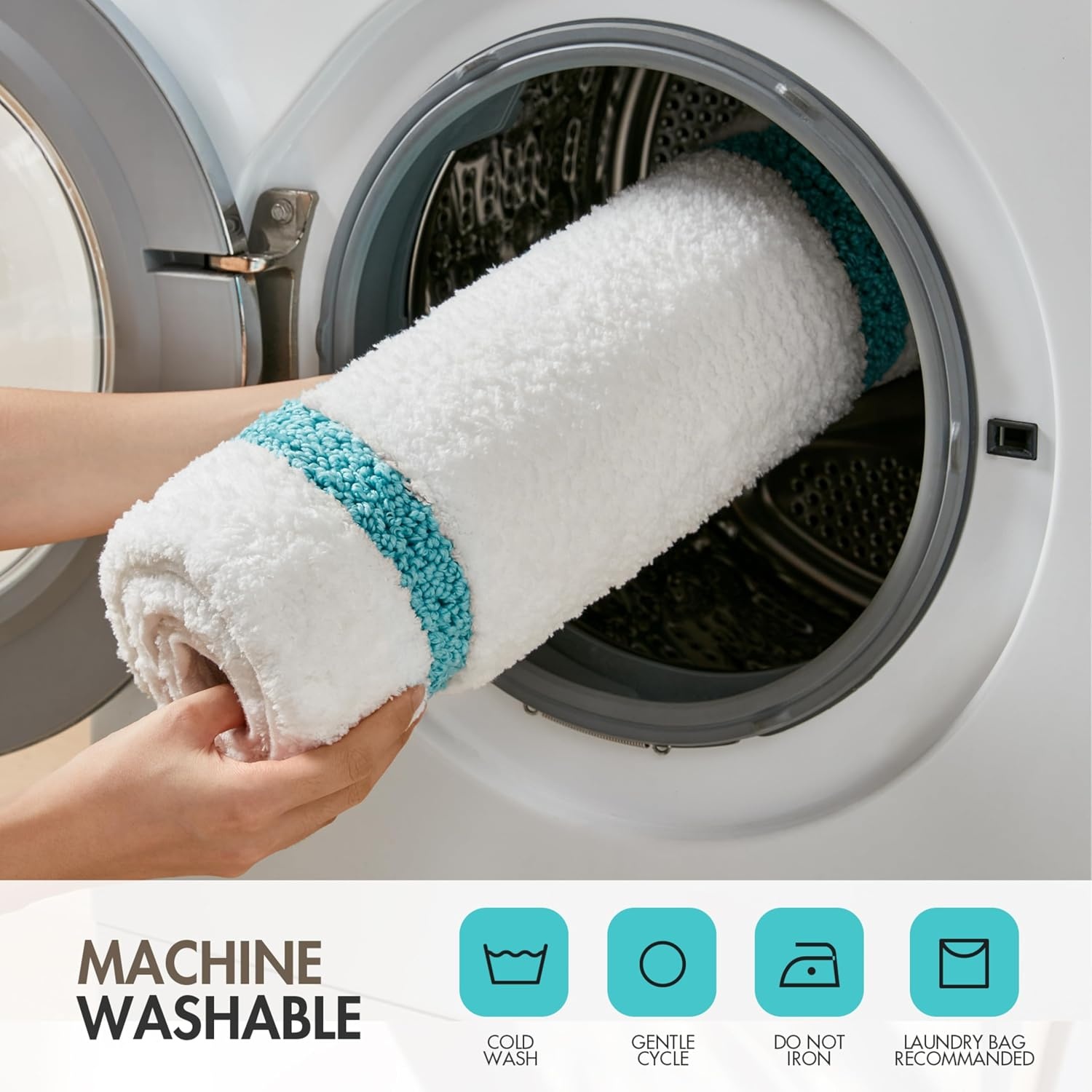 image:imageMadison Park Roan Bath Rug 17x24 Thick Absorbent Microfiber Bathroom Mat Non Slip TPR Backing Machine Washable OekoTEX Certified HotelInspired Tufted Plush Design BeigeAqua