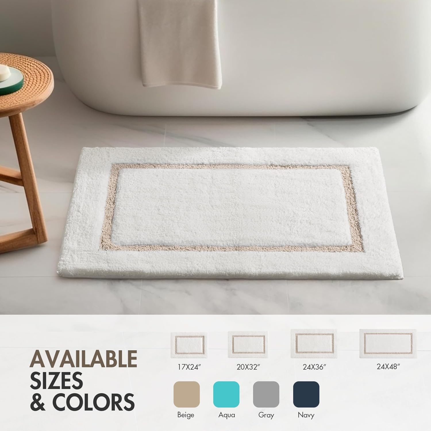 image:imageMadison Park Roan Bath Rug 17x24 Thick Absorbent Microfiber Bathroom Mat Non Slip TPR Backing Machine Washable OekoTEX Certified HotelInspired Tufted Plush Design BeigeBeige