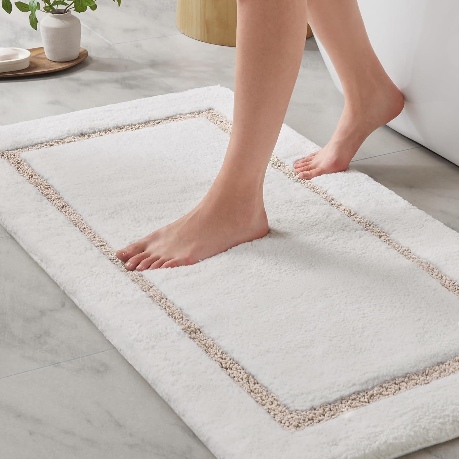 image:imageMadison Park Roan Bath Rug 17x24 Thick Absorbent Microfiber Bathroom Mat Non Slip TPR Backing Machine Washable OekoTEX Certified HotelInspired Tufted Plush Design BeigeBeige