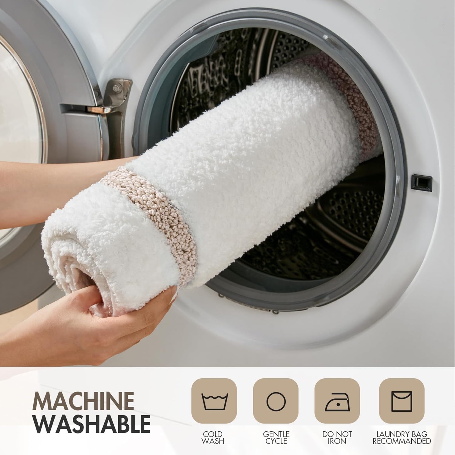 image:imageMadison Park Roan Bath Rug 17x24 Thick Absorbent Microfiber Bathroom Mat Non Slip TPR Backing Machine Washable OekoTEX Certified HotelInspired Tufted Plush Design BeigeBeige