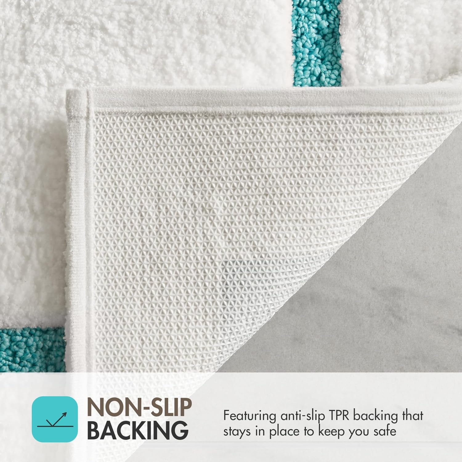 image:imageMadison Park Roan Bath Rug 17x24 Thick Absorbent Microfiber Bathroom Mat Non Slip TPR Backing Machine Washable OekoTEX Certified HotelInspired Tufted Plush Design BeigeAqua