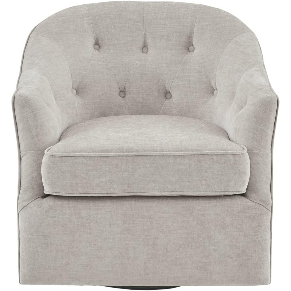 image:imageMadison Park Calvin Swivel Accent Chair Upholstered 360 Degree Armchair with Metal Base Stand Button Tufted for Nursery or Living Room Fully Assembled Jacquard Textured NaturalCalvin