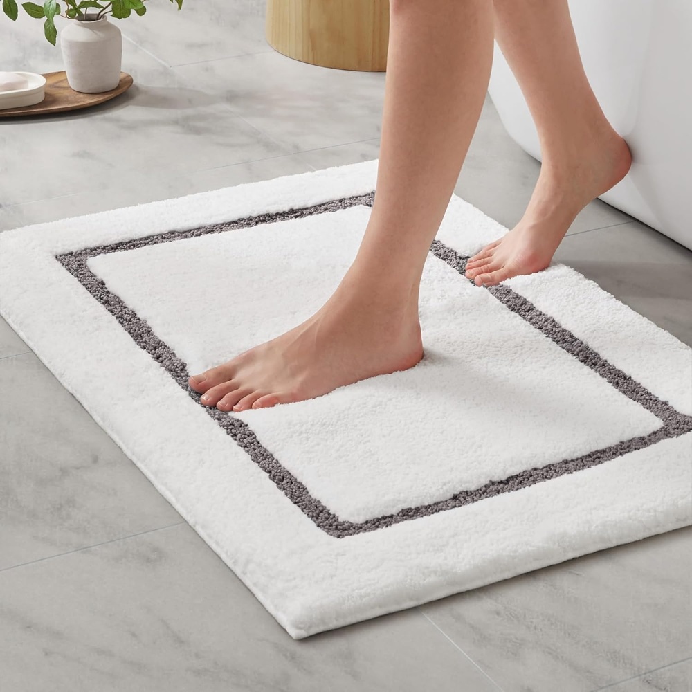 image:imageMadison Park Roan Bath Rug 17x24 Thick Absorbent Microfiber Bathroom Mat Non Slip TPR Backing Machine Washable OekoTEX Certified HotelInspired Tufted Plush Design BeigeGrey