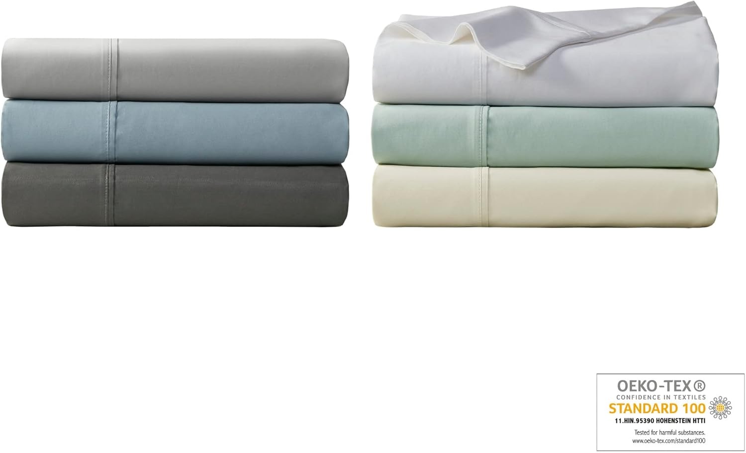 image:imageMadison Park 1000 Thread Count Solid Color Sheet Set Elastic Deep Pocket All Season Breathable HeiQ Smart Temperature Soft Cotton Blend Bedding Matching Pillowcase Full Blue 4 PieceIvory