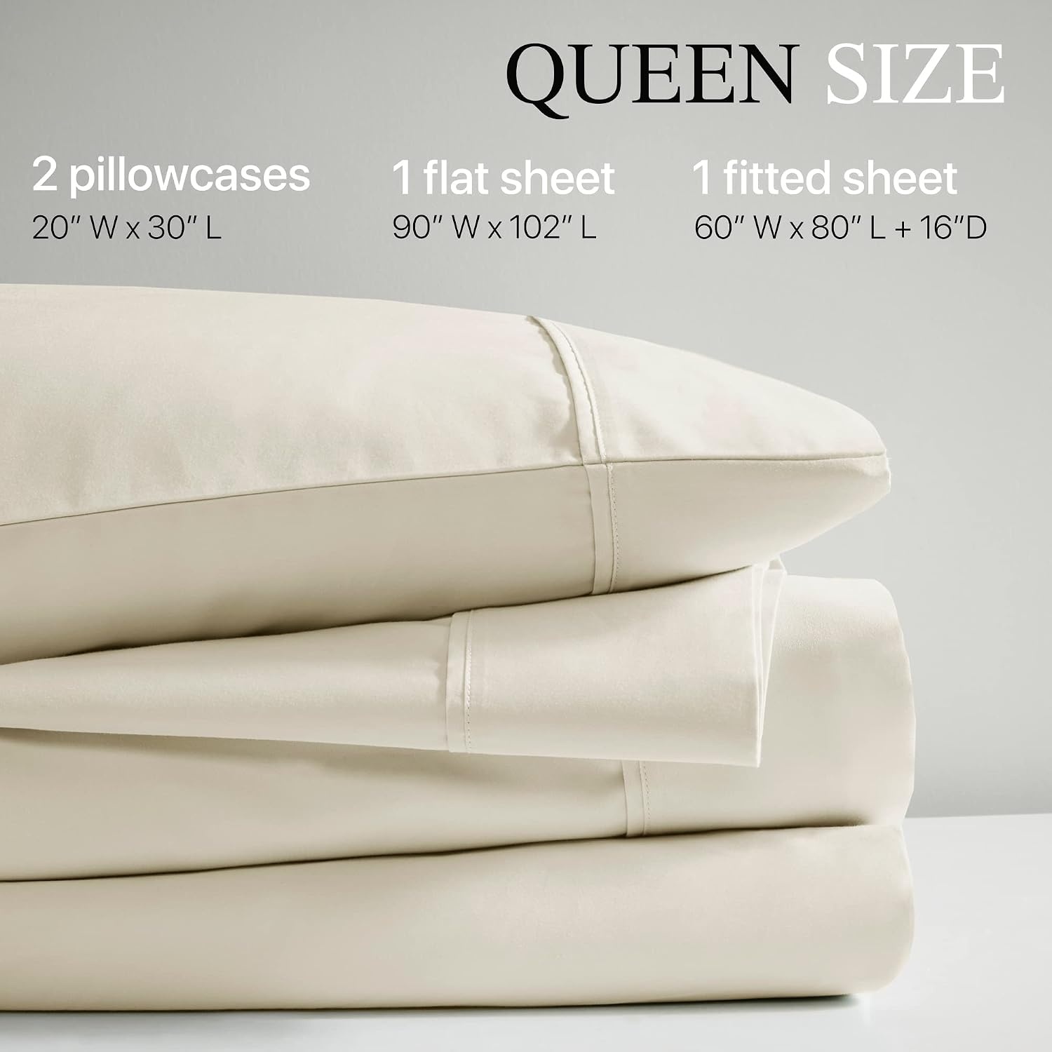 image:imageMadison Park 1000 Thread Count Solid Color Sheet Set Elastic Deep Pocket All Season Breathable HeiQ Smart Temperature Soft Cotton Blend Bedding Matching Pillowcase Full Blue 4 PieceIvory
