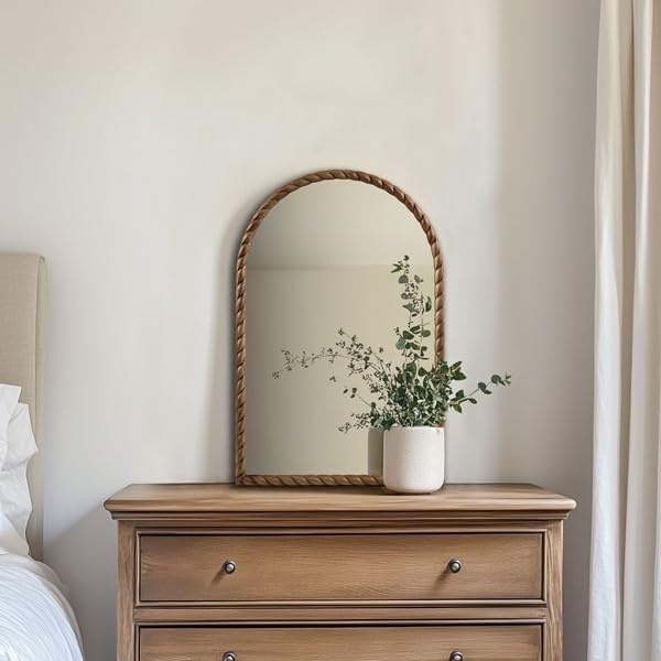 image:imageMadison Park Arched Wall Mirror 24x36 Arch Bathroom MirrorWallMounted Vanity Mirror with Woven Wooden Frame for Bathroom Living RoomBedroom Arch Mirror for DecorBrown