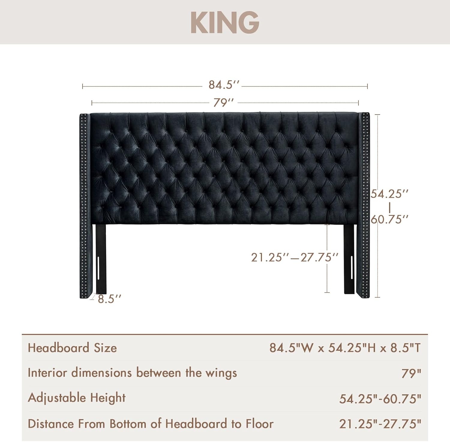 image:imageMadison Park Queen Wingback Upholstered Tufted Headboard Featuring HighDensity Sponge Padding Adjustable Height Headboard Easy Assembly Beige WovenBlack Velvet