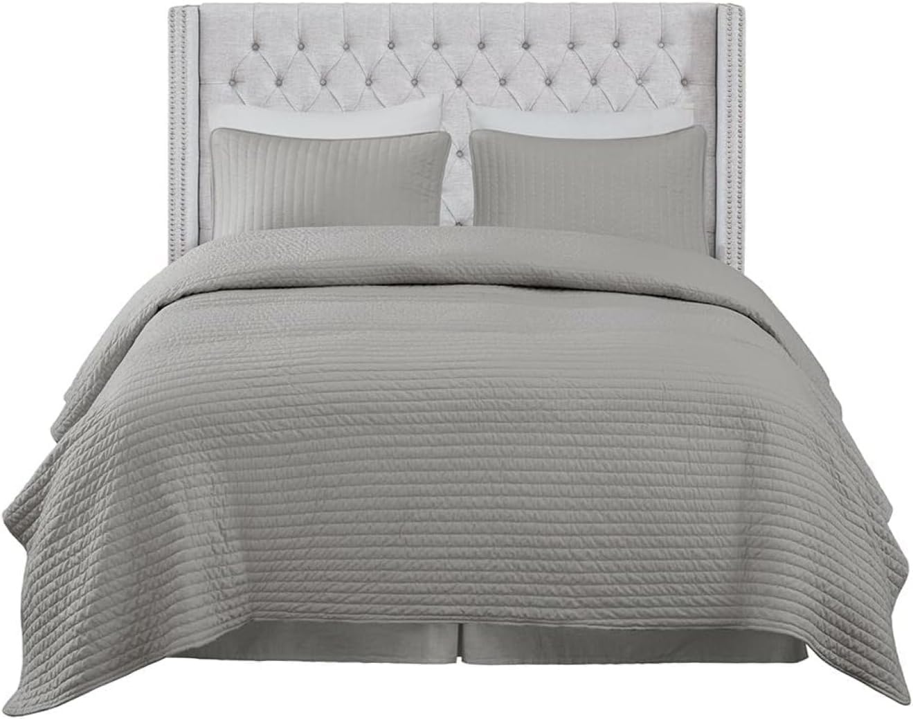 image:imageMadison Park Queen Wingback Upholstered Tufted Headboard Featuring HighDensity Sponge Padding Adjustable Height Headboard Easy Assembly Beige WovenGray