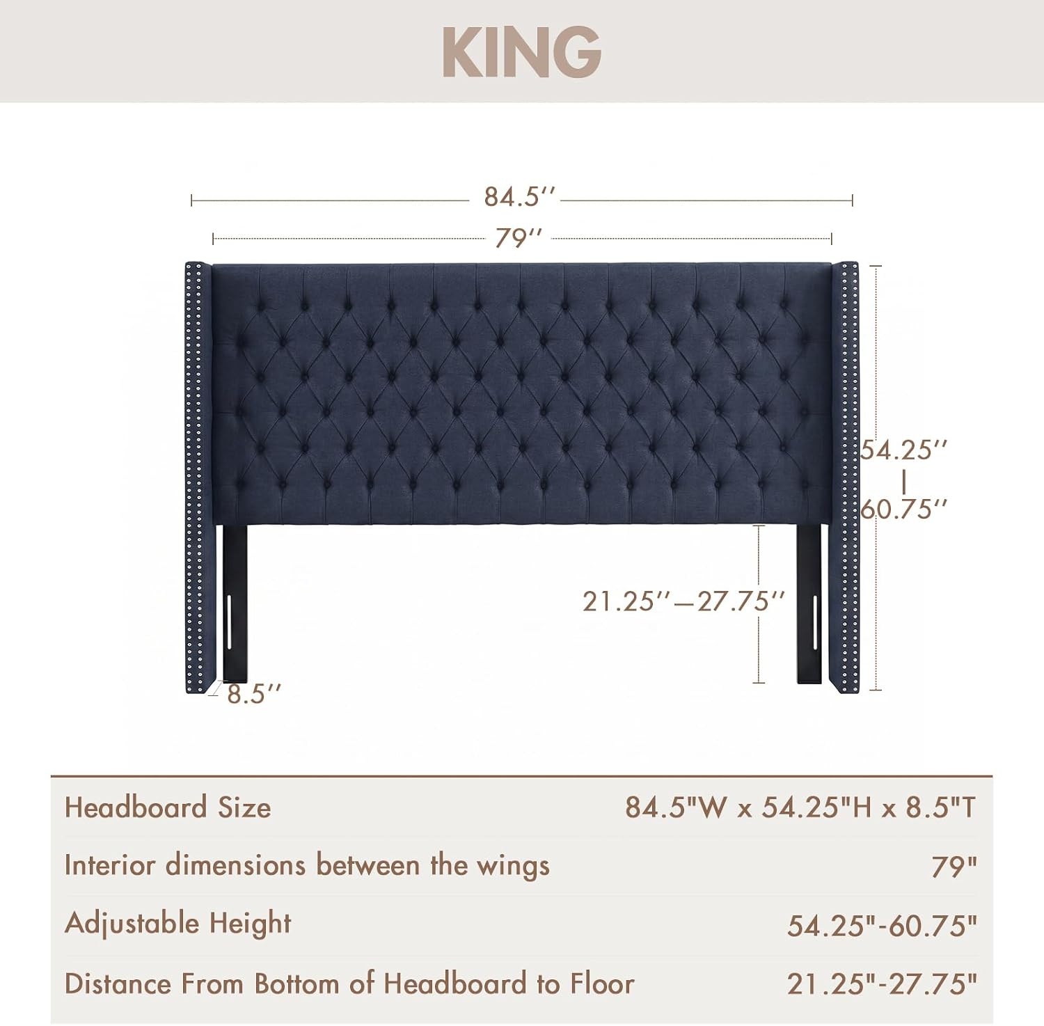 image:imageMadison Park Queen Wingback Upholstered Tufted Headboard Featuring HighDensity Sponge Padding Adjustable Height Headboard Easy Assembly Beige WovenNavy