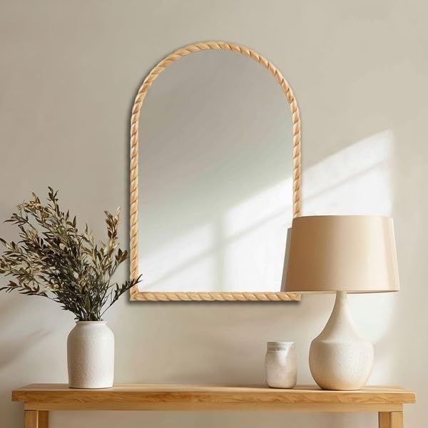 image:imageMadison Park Arched Wall Mirror 24x36 Arch Bathroom MirrorWallMounted Vanity Mirror with Woven Wooden Frame for Bathroom Living RoomBedroom Arch Mirror for DecorNatural