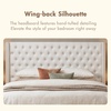 Madison Park Queen Wingback Upholstered Tufted Headboard, Featuring High-Density Sponge Padding, Adjustable Height Headboard, Easy Assembly, Beige Woven(Beige Velvet)