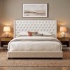 Madison Park Queen Wingback Upholstered Tufted Headboard, Featuring High-Density Sponge Padding, Adjustable Height Headboard, Easy Assembly, Beige Woven(Beige Velvet)